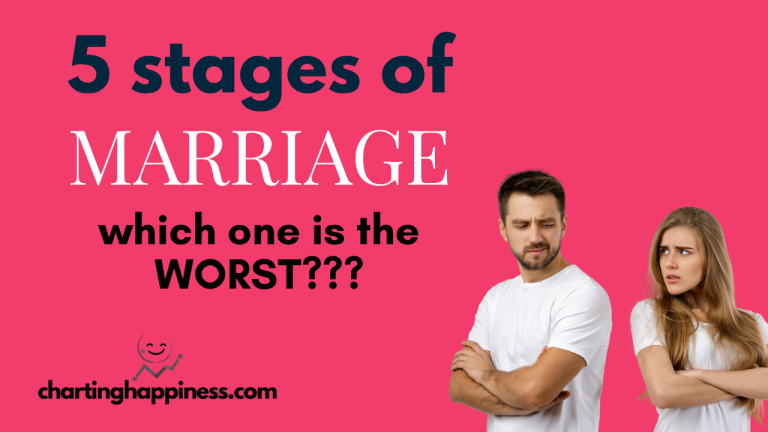 5 Stages of marriage and how happiness changes through the stages of marriage relationships. Marriage and happiness.